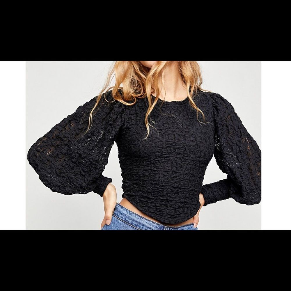 NWT Free People Tea time long puff sleeve top, size XS boho whimsigoth lace‎ - Picture 3 of 15